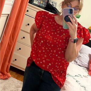 Chic Red Floral Blouse